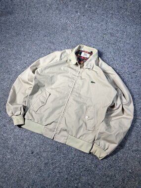Vintage Izod Lacoste Harrington Jacket Tan Beige Plaid Lined Bomber Mens Size M